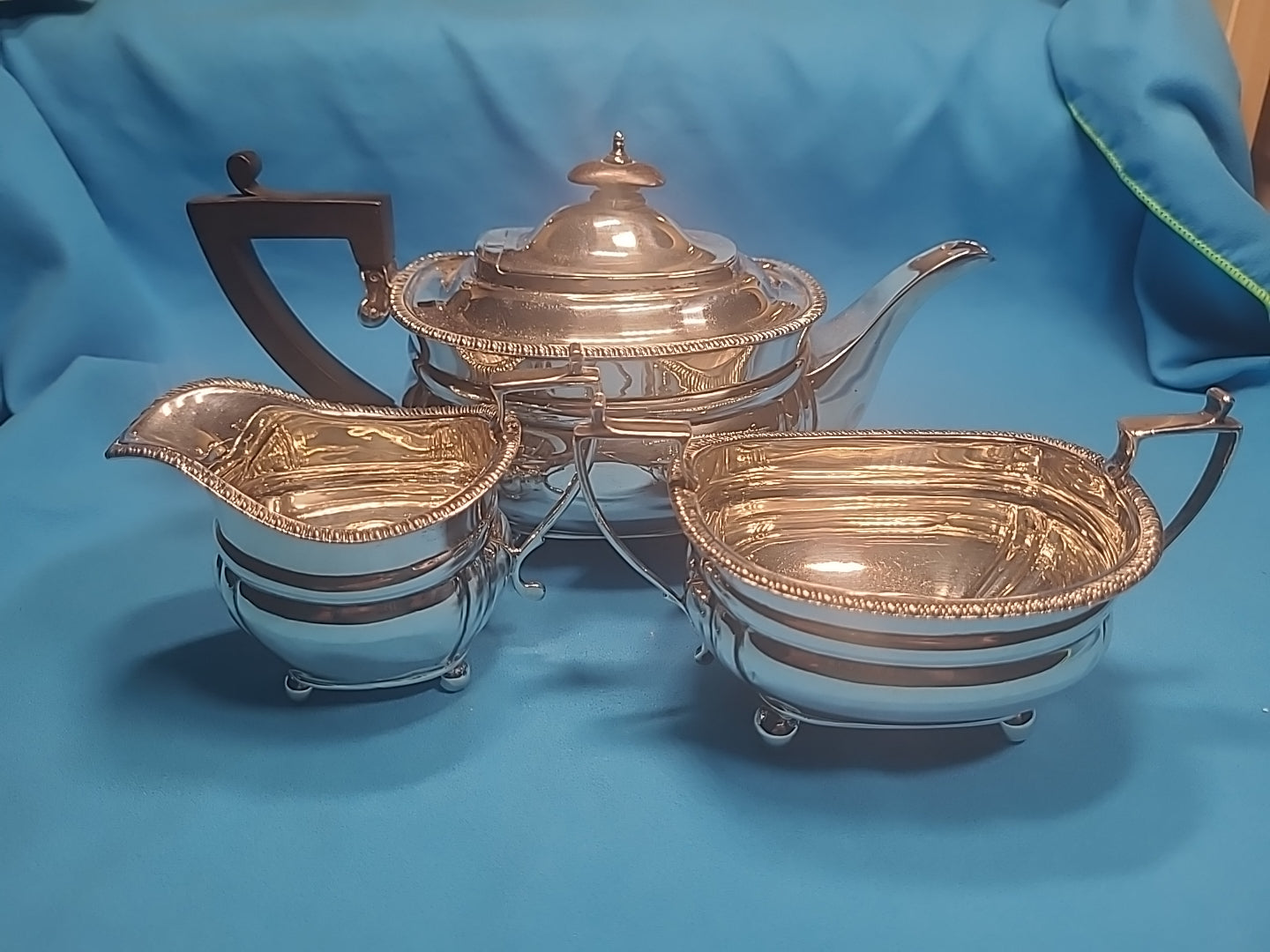 George V Silver 3 Piece Tea Set, Regency Style by John Hunt Of Preston in 1913