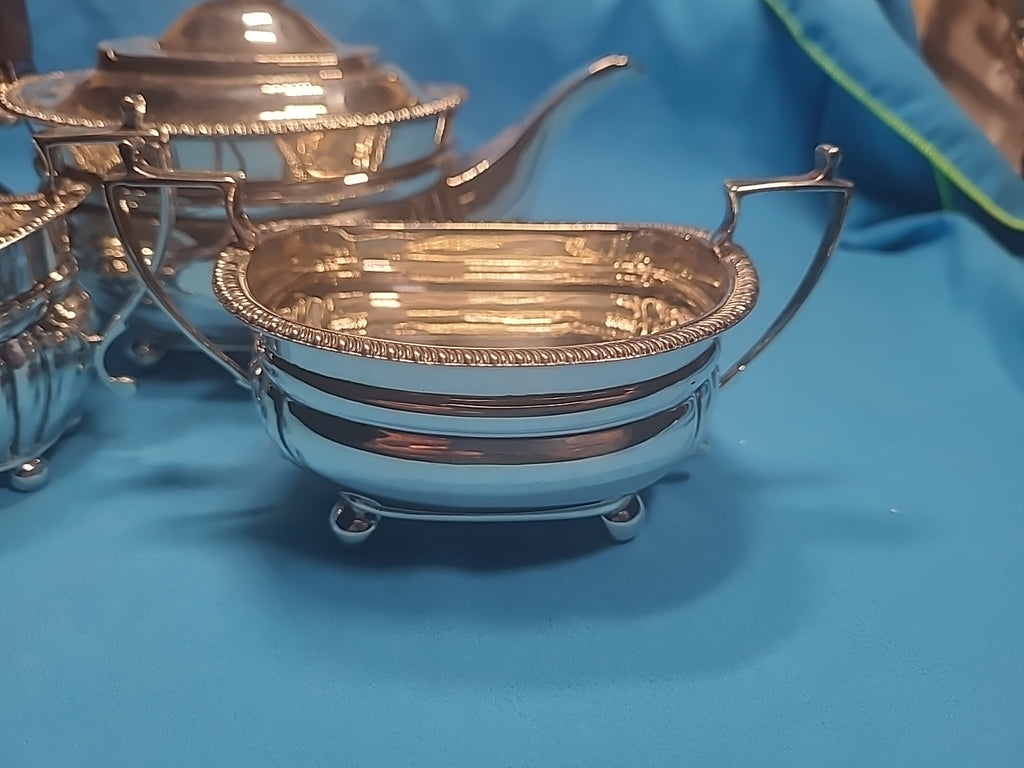 George V Silver 3 Piece Tea Set, Regency Style by John Hunt Of Preston in 1913
