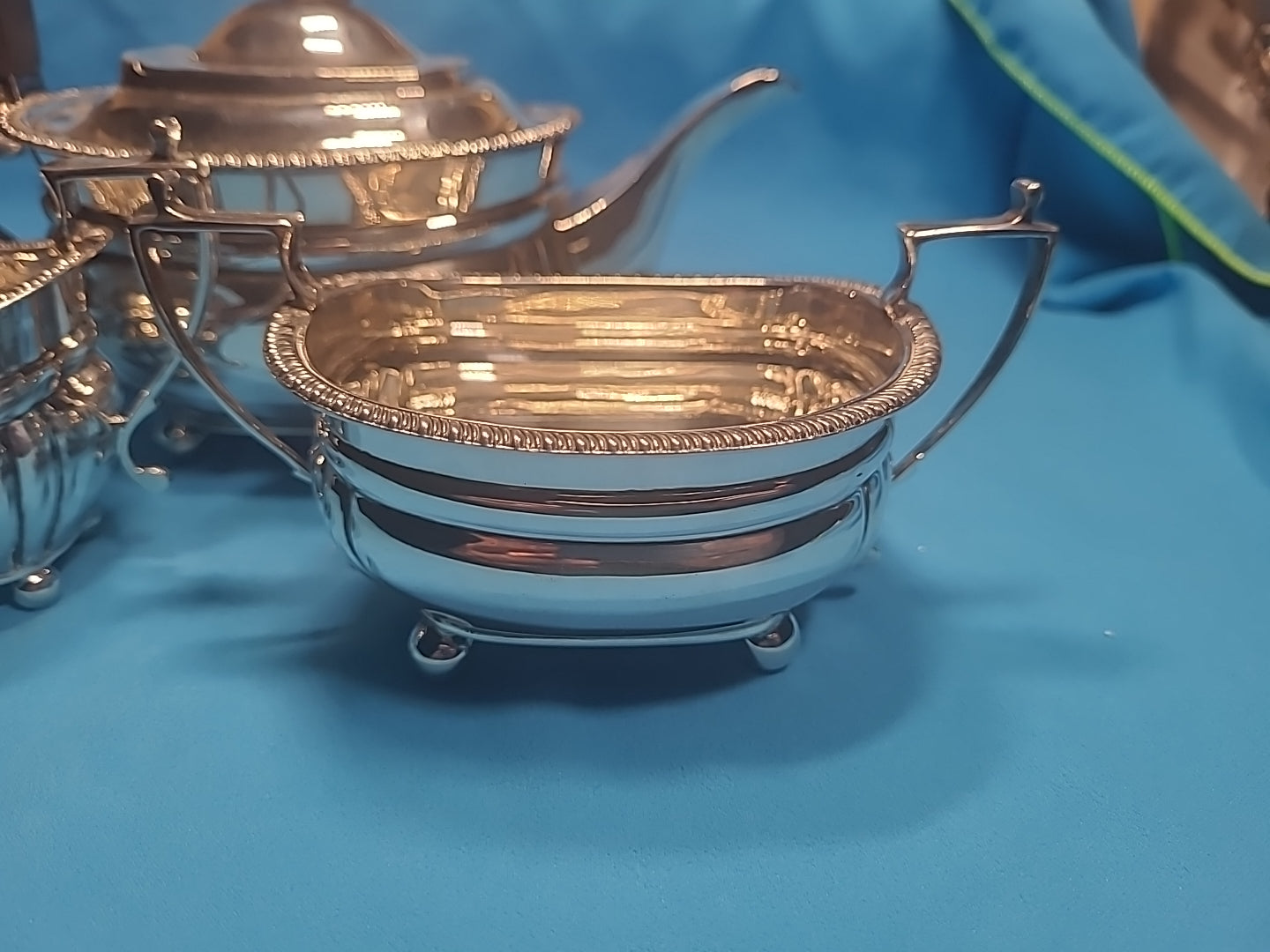 George V Silver 3 Piece Tea Set, Regency Style by John Hunt Of Preston in 1913