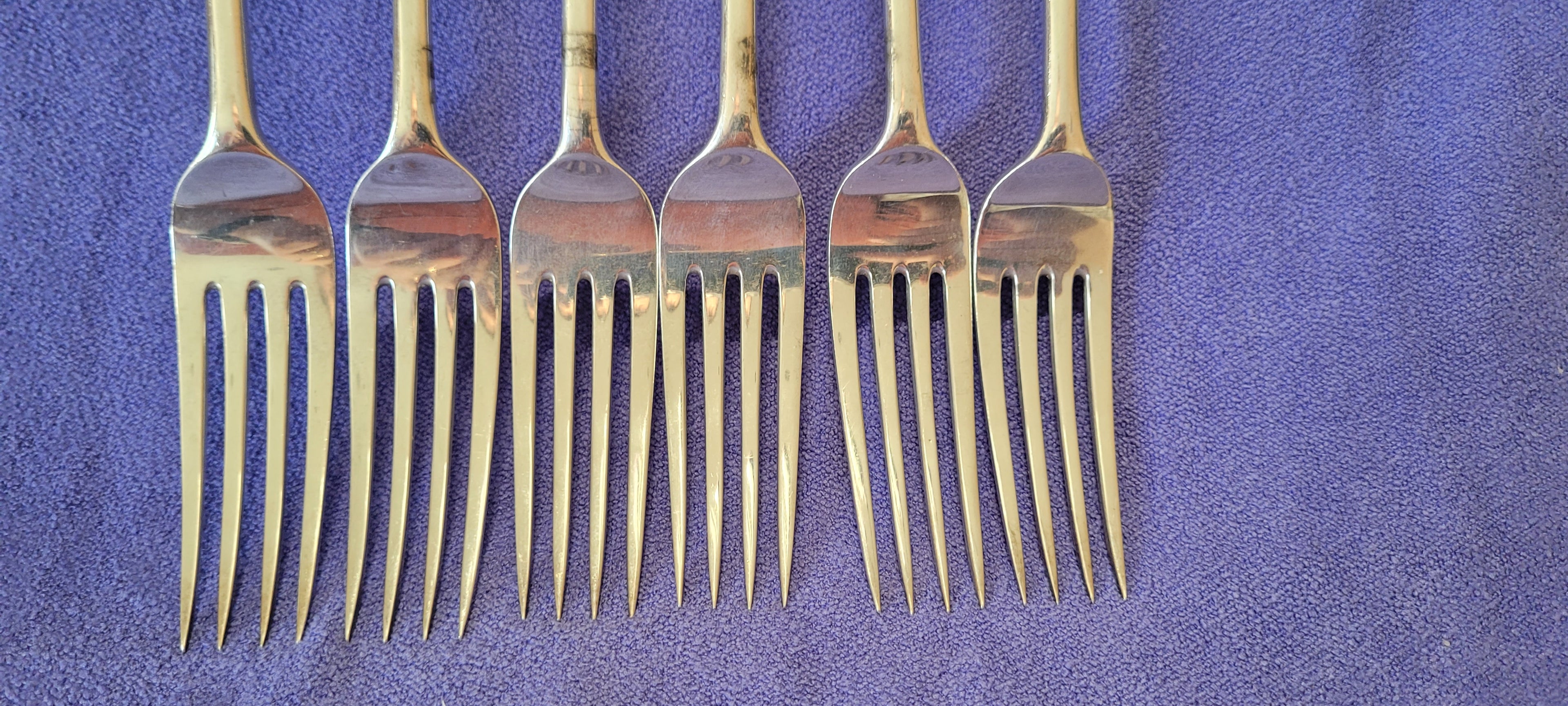 6 Silver Sterling Forks , London , 1919 , Josiah Williams & Co , 503g