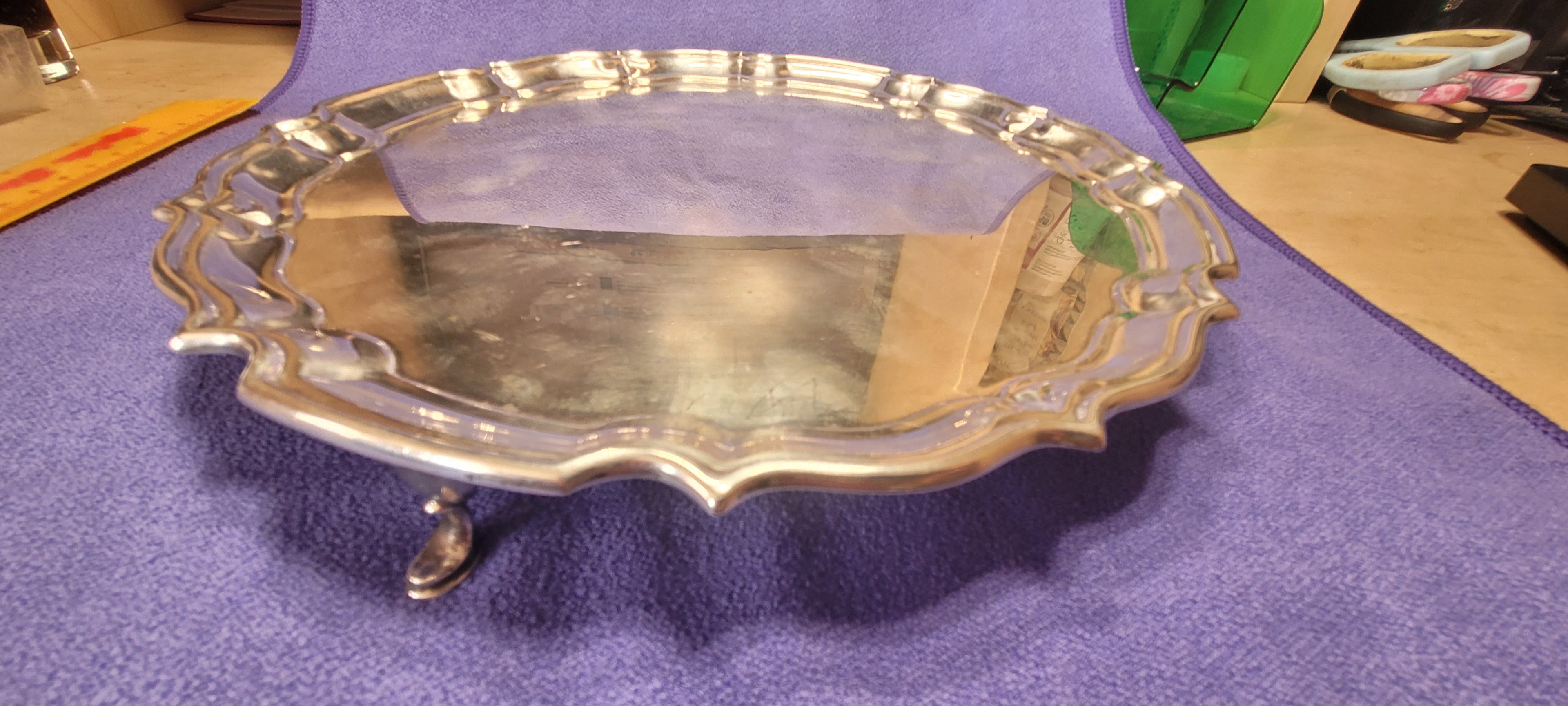Solid Silver Footed Waiter ,1933 , Baker Brothers Silver LTD , Birmingham, 537 g