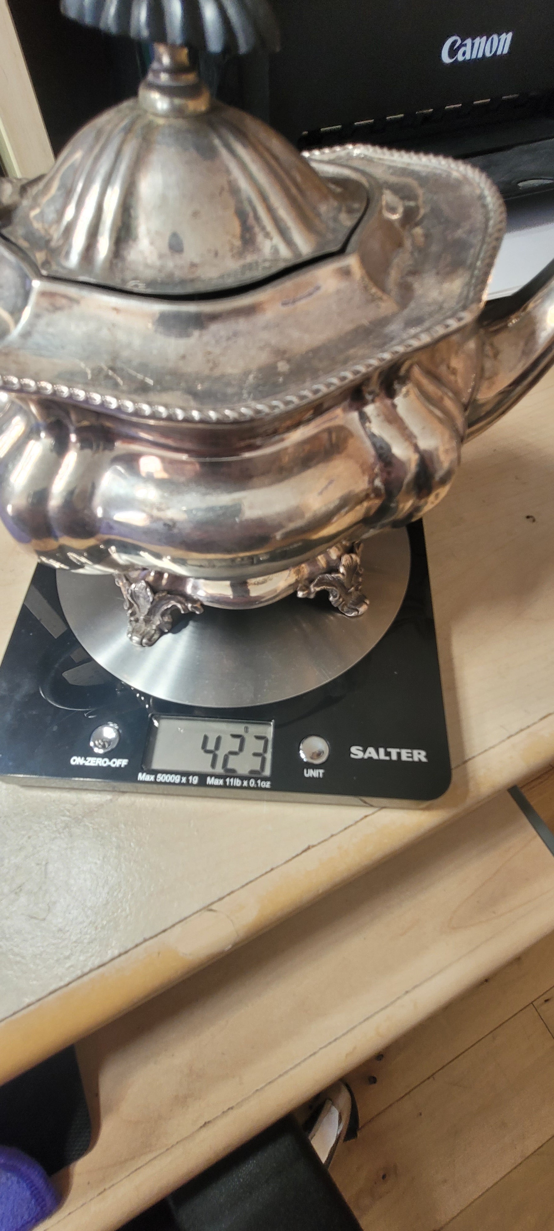 SOLID SILVER hallmarked TEA POT - 1908 Birmingham , 423g