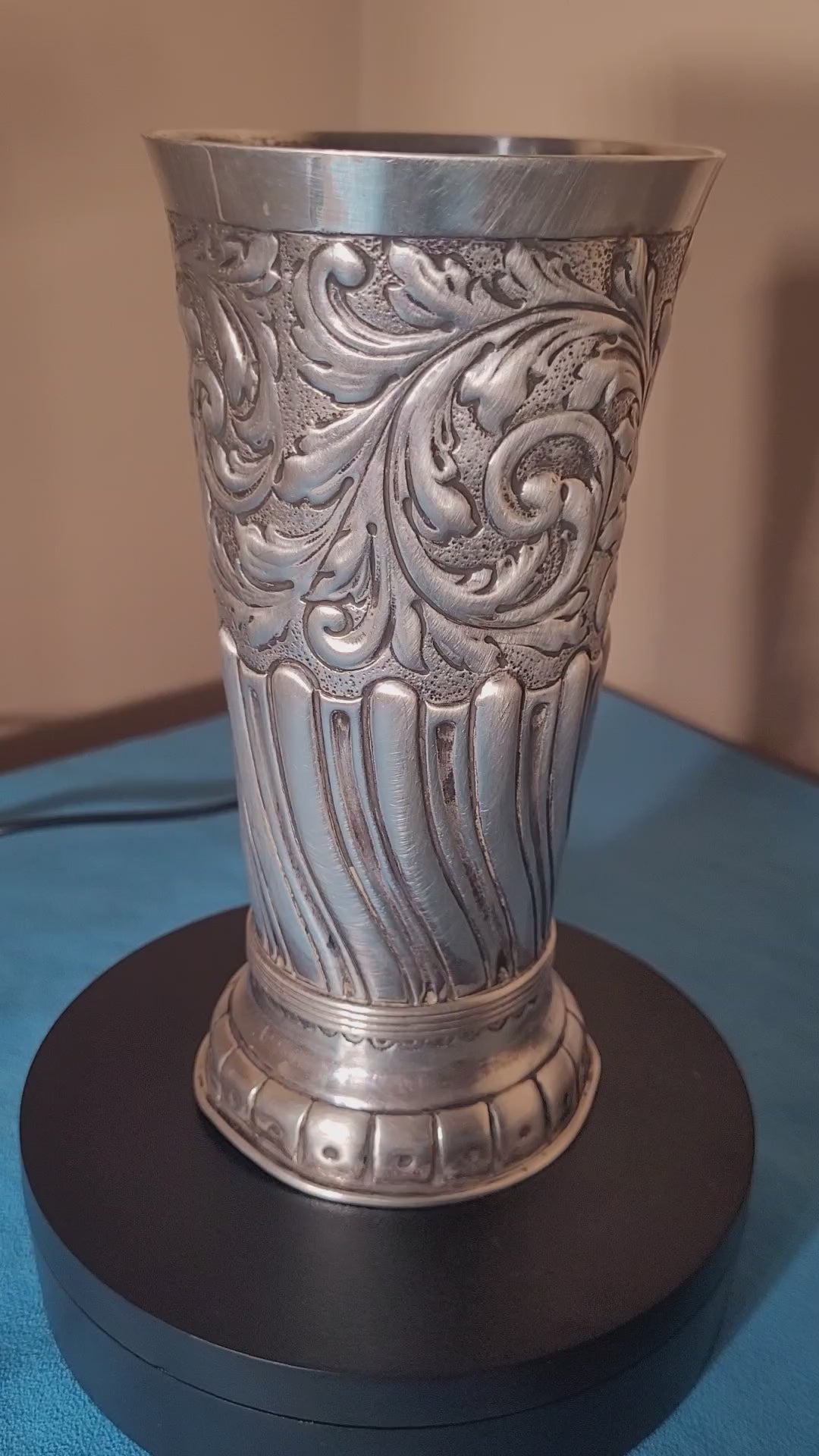 Victorian Sterling Silver Repousse Vase, 1888,Francis Boone Thomas, 193g ,London