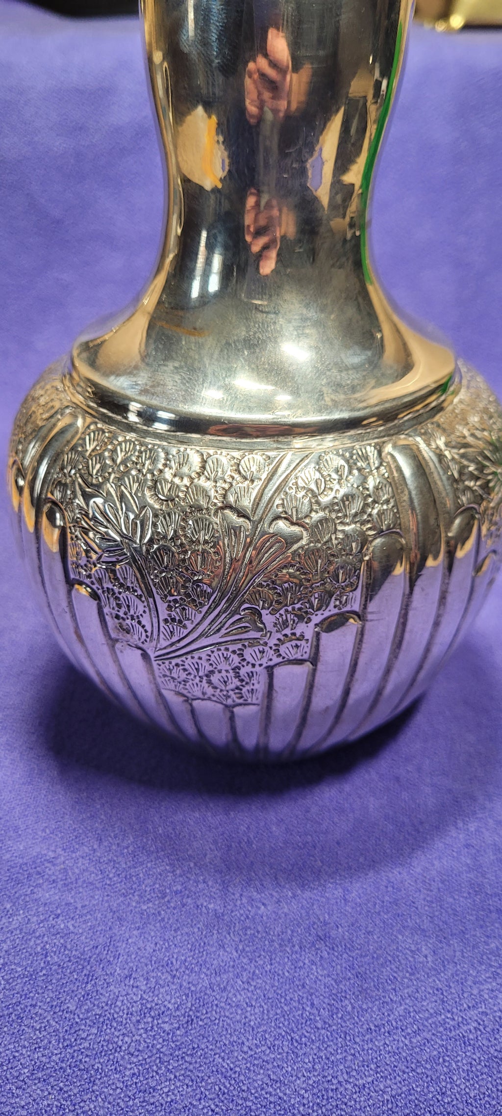 Antique Solid Silver Vase 351g 18cm Hand Chased Floral Design Stamped "SILVER"