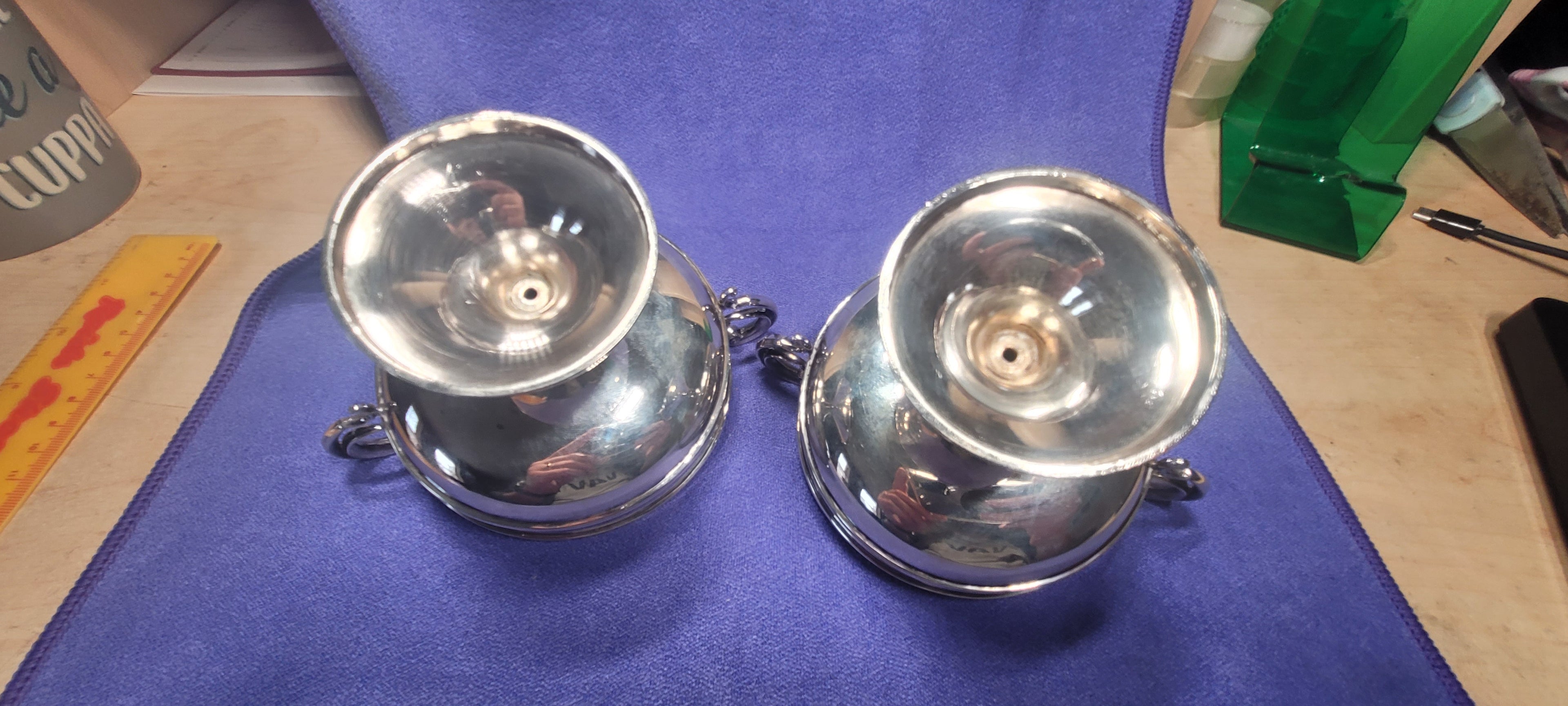 PAIR SOLID SILVER HANDLED PEDESTAL BOWLS FORDHAM & FAULKNER SHEFFIELD 1902 388g