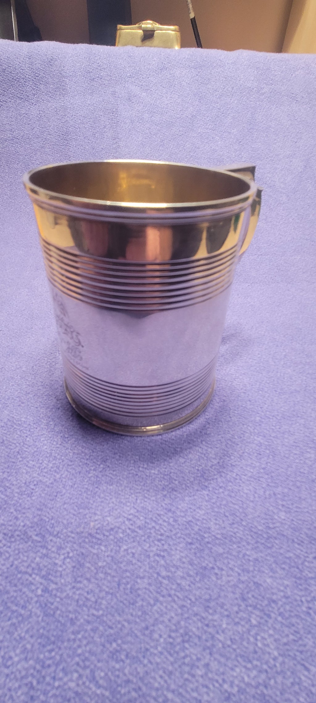 1856 Exeter Sterling Silver Christening Mug Lined Pattern Josiah Williams