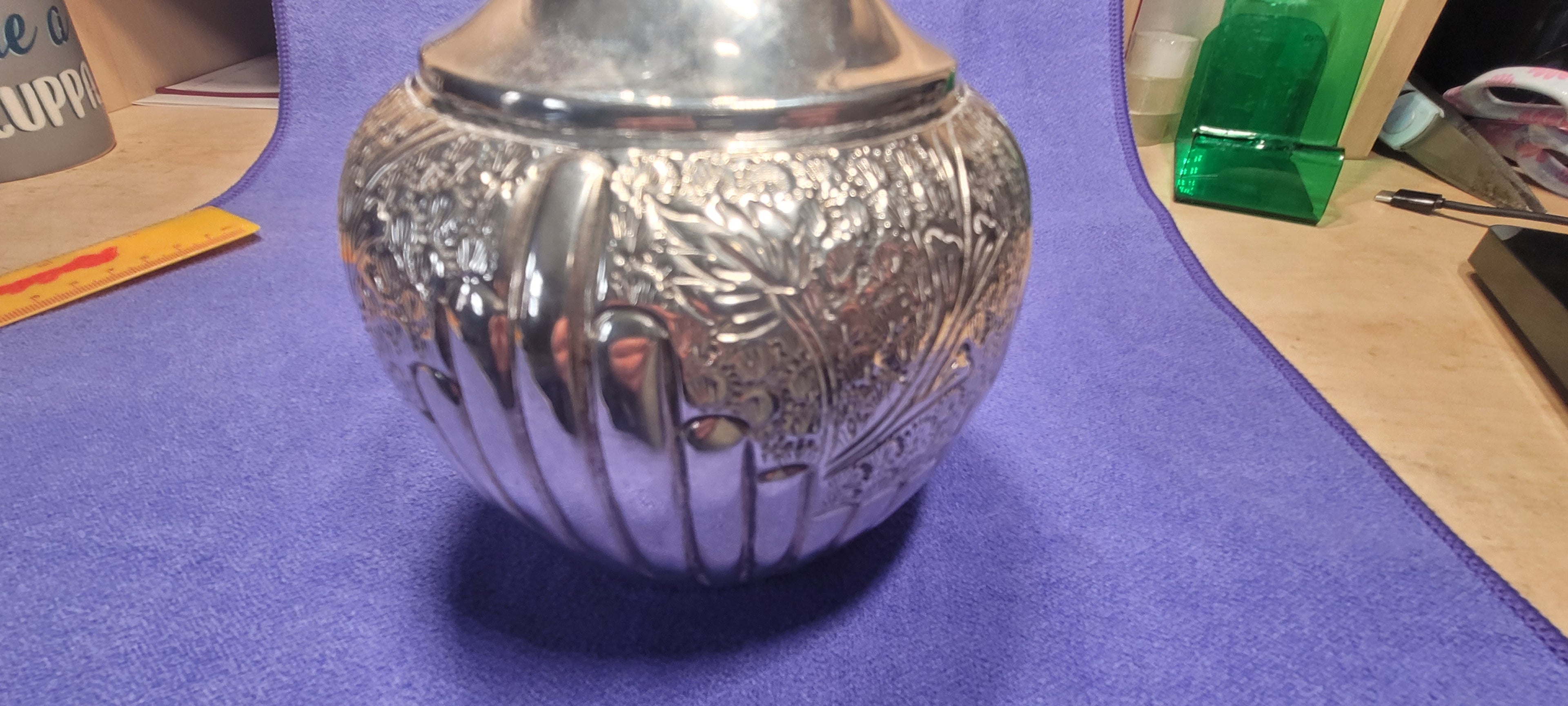 Antique Solid Silver Vase 351g 18cm Hand Chased Floral Design Stamped "SILVER"