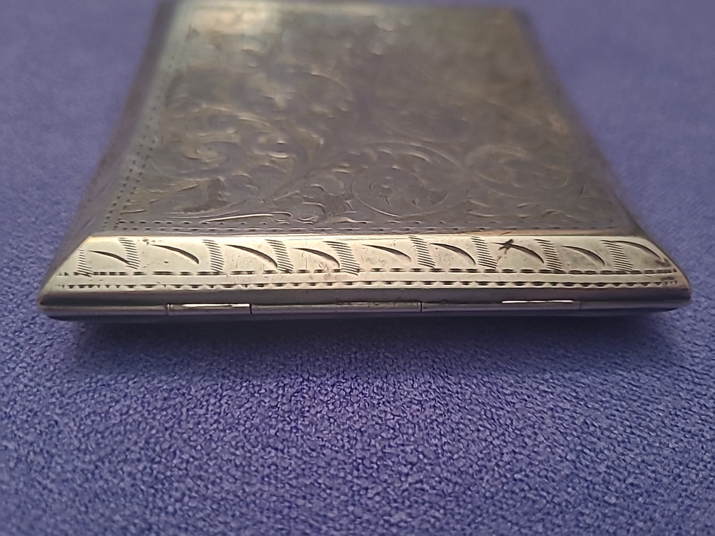 Antique Sterling Silver Engraved Cigarette Case Birmingham 1926 J L 110g