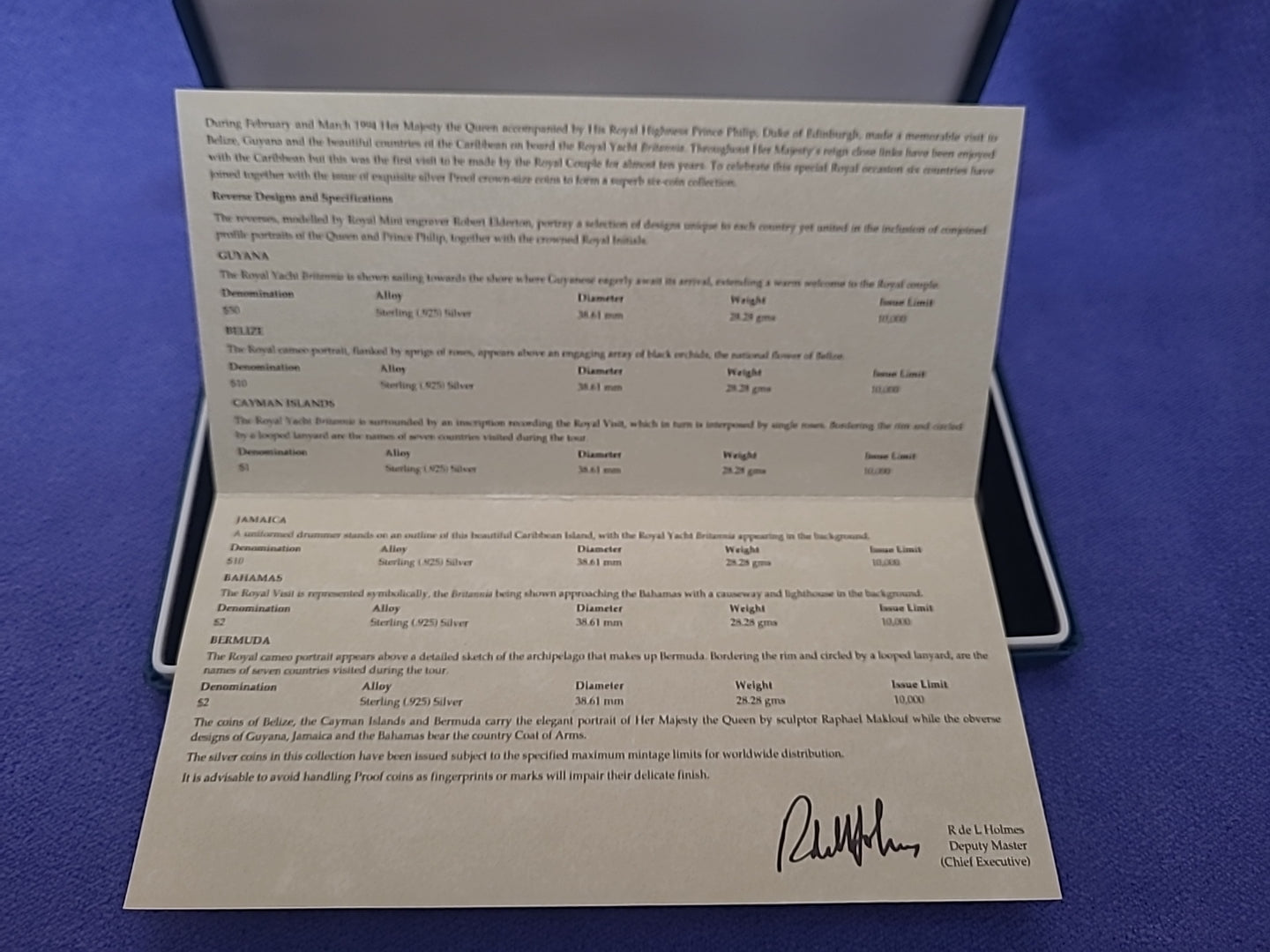 1994 Caribbean Royal Visit Silver Proof Collection –6 Sterling Silver Coins, COA