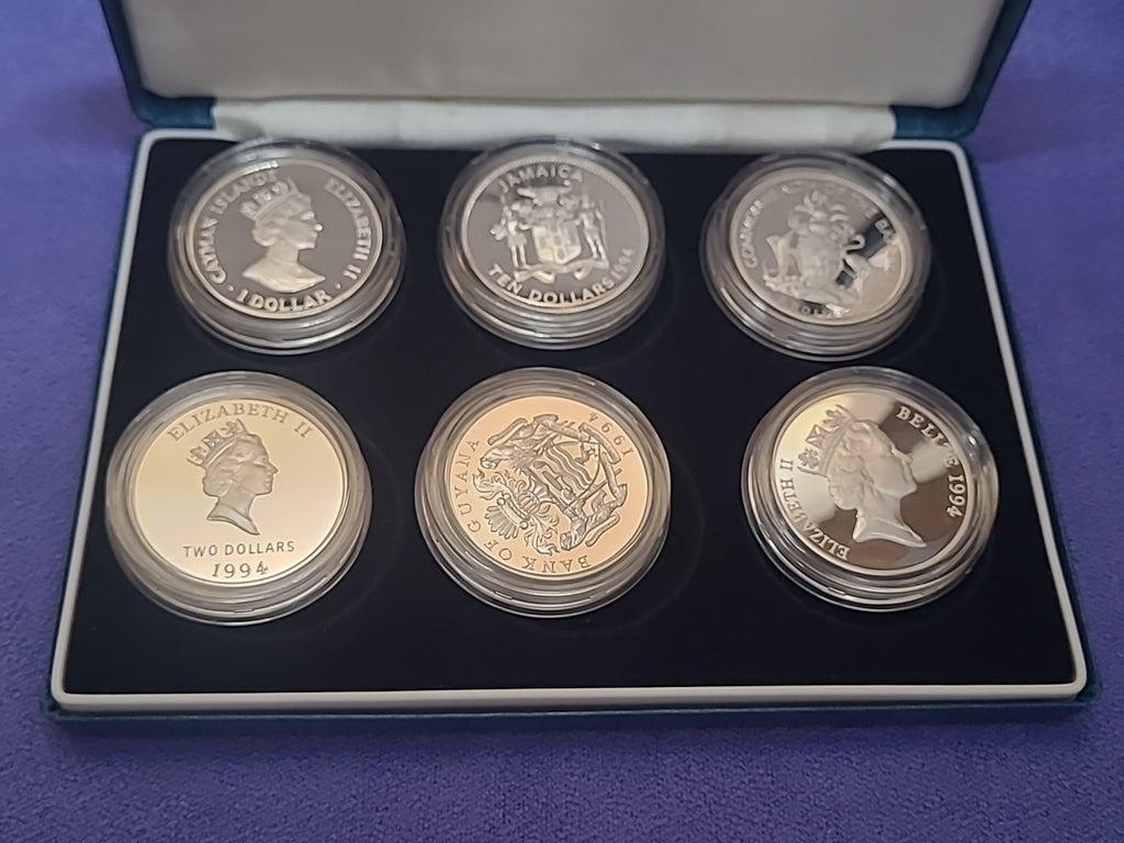 1994 Caribbean Royal Visit Silver Proof Collection –6 Sterling Silver Coins, COA