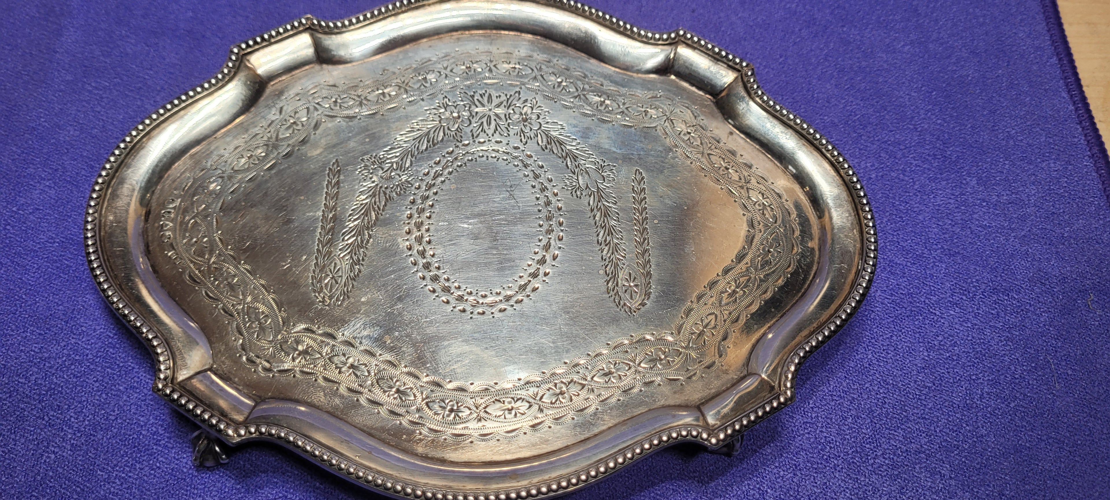 Antique Sterling Silver Footed Tray 212g London 1874 Robert Harper
