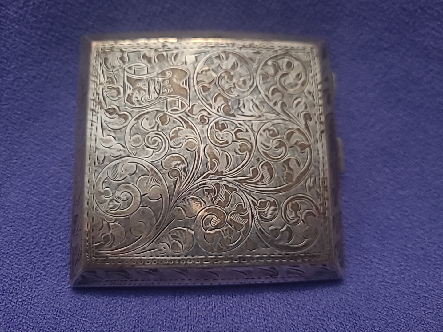 Antique Sterling Silver Engraved Cigarette Case Birmingham 1926 J L 110g