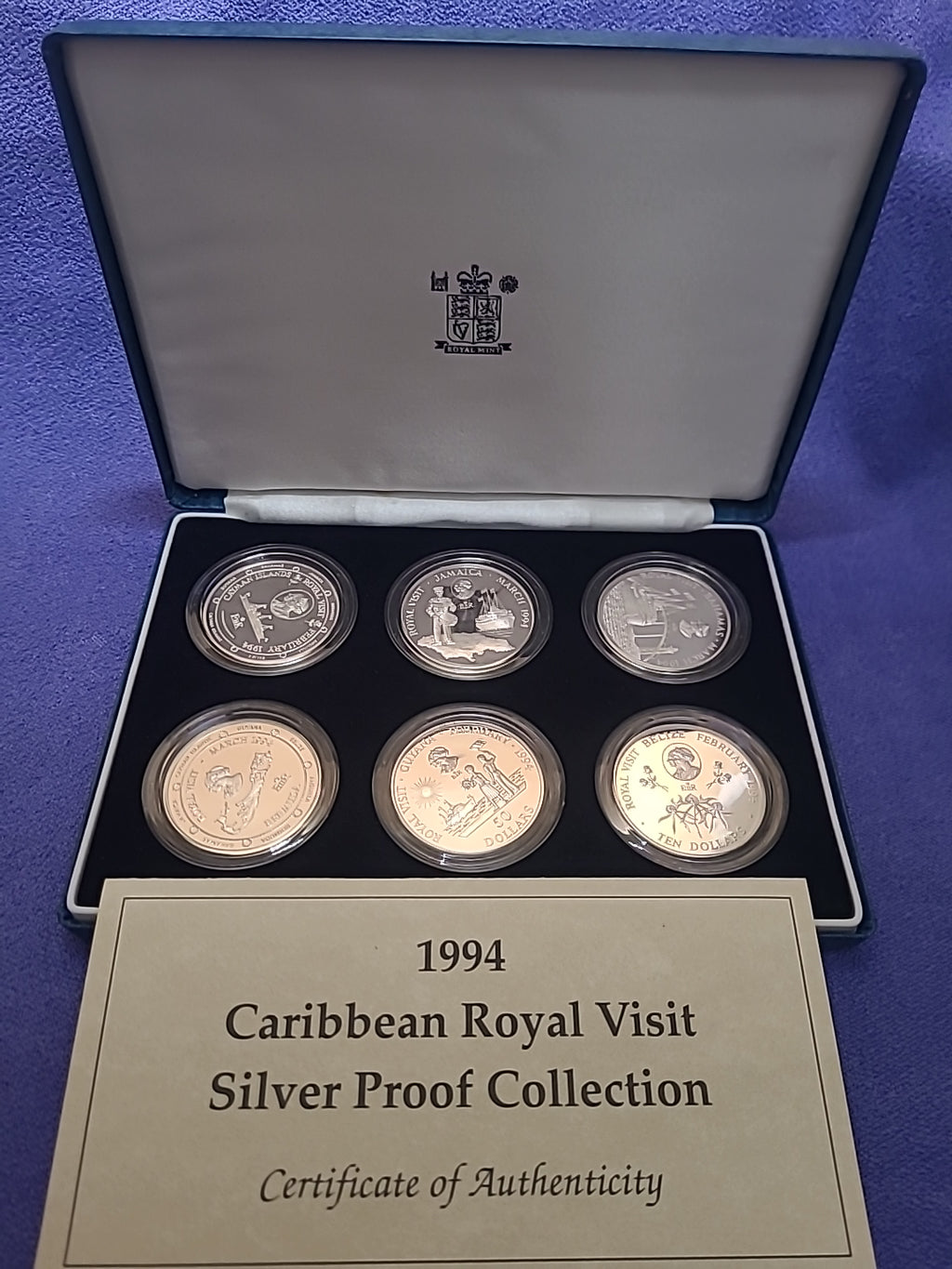 1994 Caribbean Royal Visit Silver Proof Collection –6 Sterling Silver Coins, COA