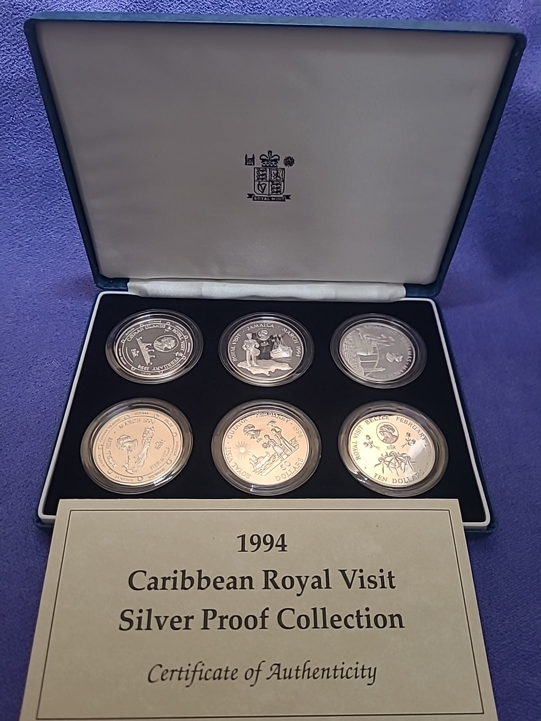1994 Caribbean Royal Visit Silver Proof Collection –6 Sterling Silver Coins, COA