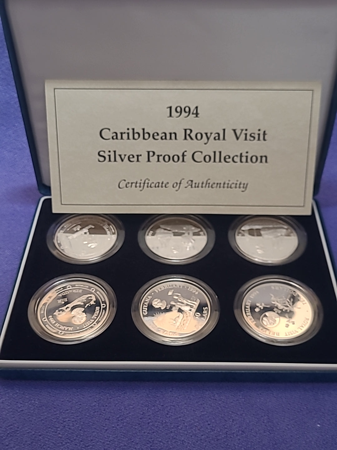 1994 Caribbean Royal Visit Silver Proof Collection –6 Sterling Silver Coins, COA