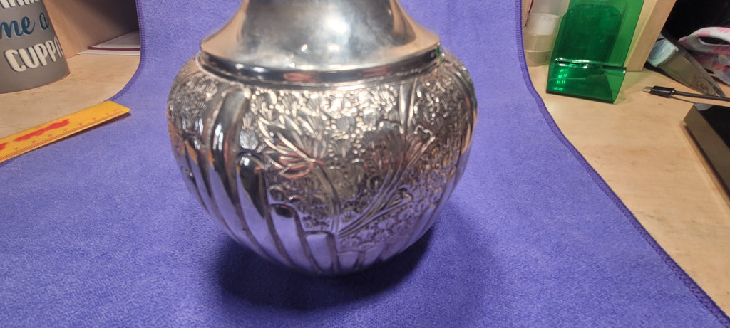 Antique Solid Silver Vase 351g 18cm Hand Chased Floral Design Stamped "SILVER"