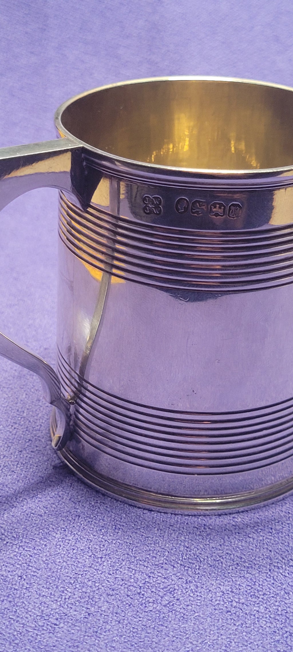 1856 Exeter Sterling Silver Christening Mug Lined Pattern Josiah Williams