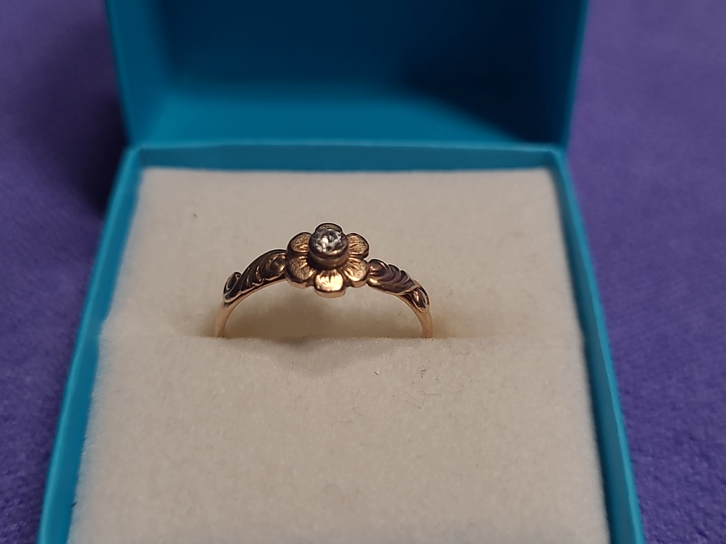 583 Yellow Gold Flower Ring Size O 1/2 Hallmarked 1.95g Vintage Soviet Jewelry