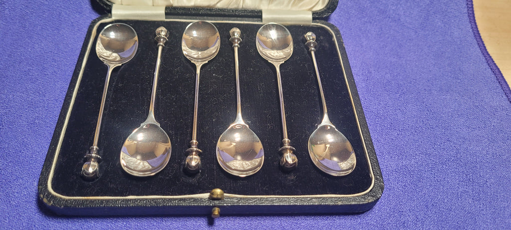 Antique Solid Silver Teaspoons Set of 6 Cased Birmingham 1925 D&B 80g