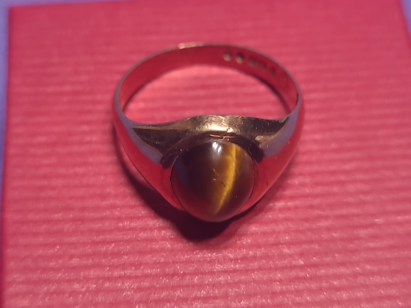 Vintage 9ct Gold Tiger’s Eye Signet Style Ring Hallmarked 375 Size L