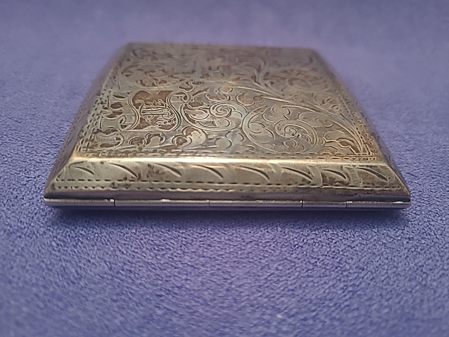 Antique Sterling Silver Engraved Cigarette Case Birmingham 1926 J L 110g