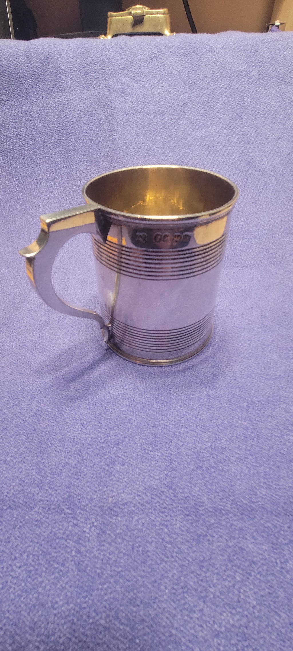 1856 Exeter Sterling Silver Christening Mug Lined Pattern Josiah Williams
