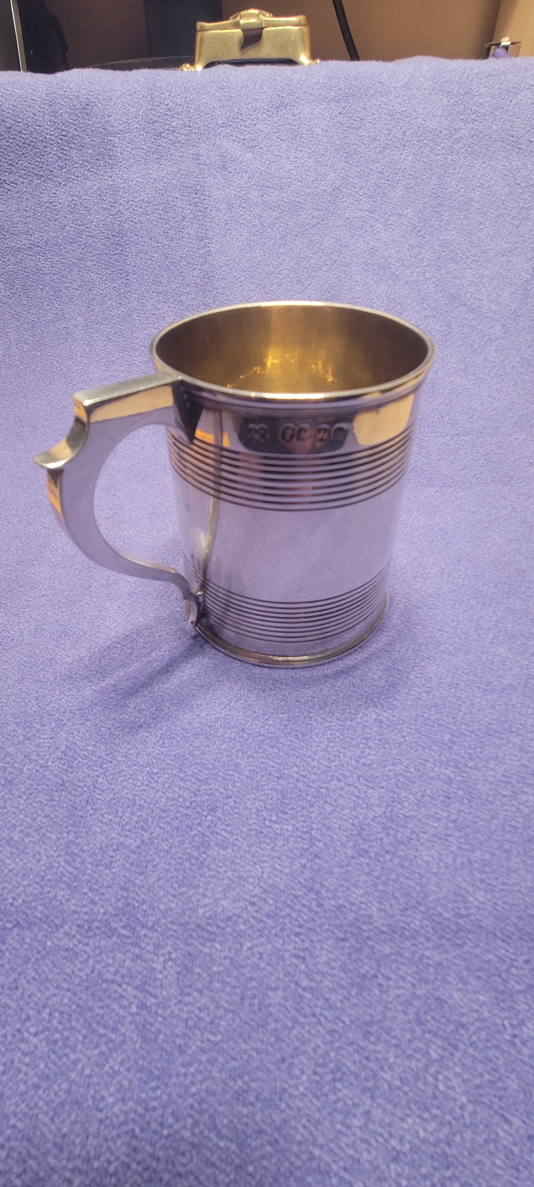 1856 Exeter Sterling Silver Christening Mug Lined Pattern Josiah Williams