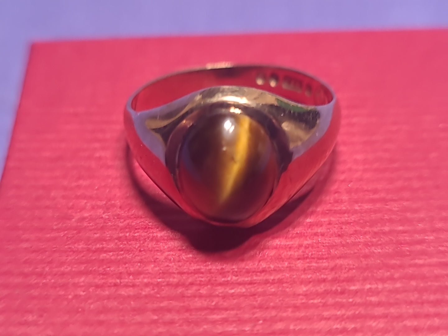 Vintage 9ct Gold Tiger’s Eye Signet Style Ring Hallmarked 375 Size L
