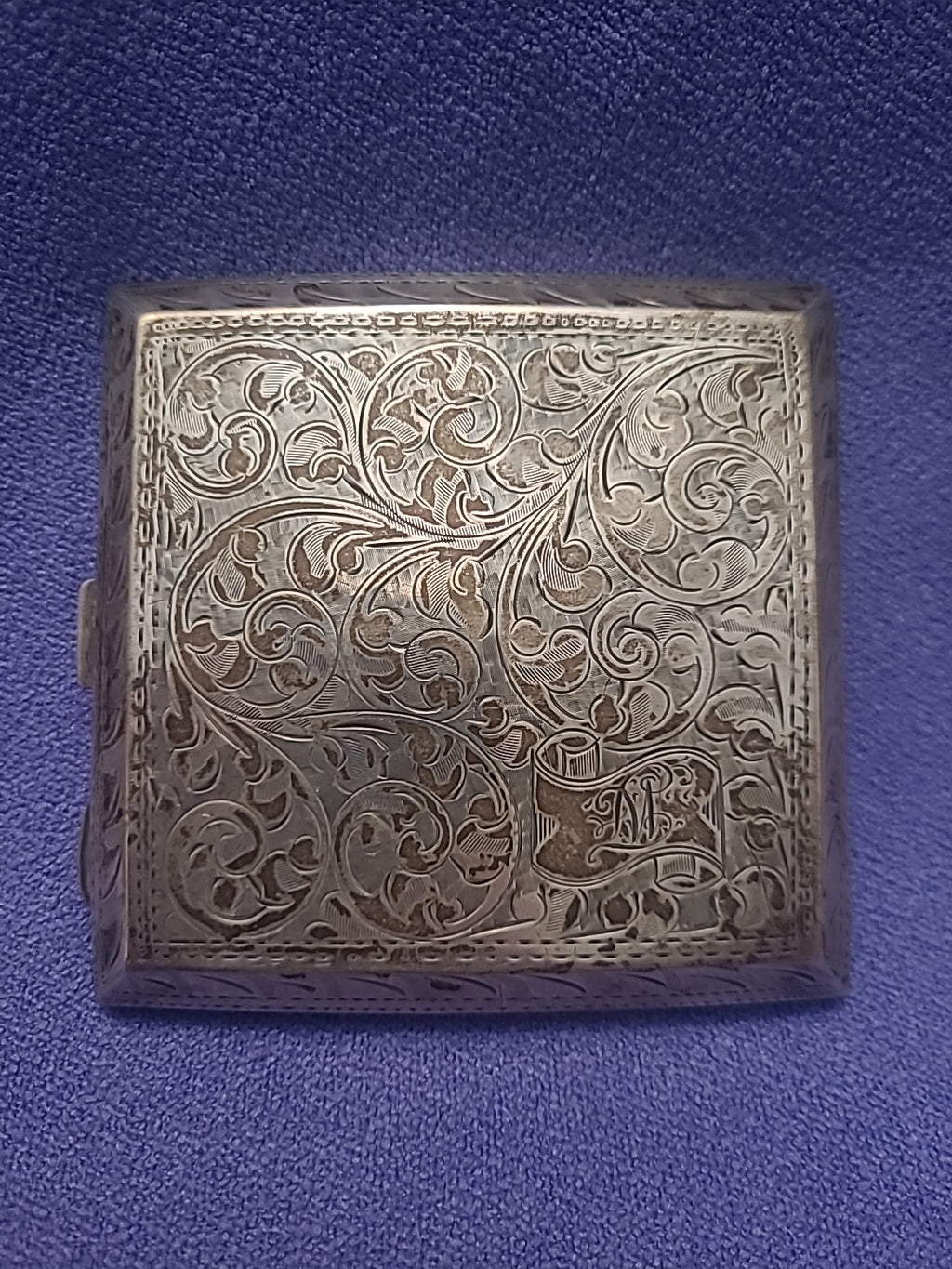 Antique Sterling Silver Engraved Cigarette Case Birmingham 1926 J L 110g