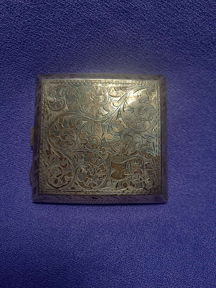Antique Sterling Silver Engraved Cigarette Case Birmingham 1926 J L 110g