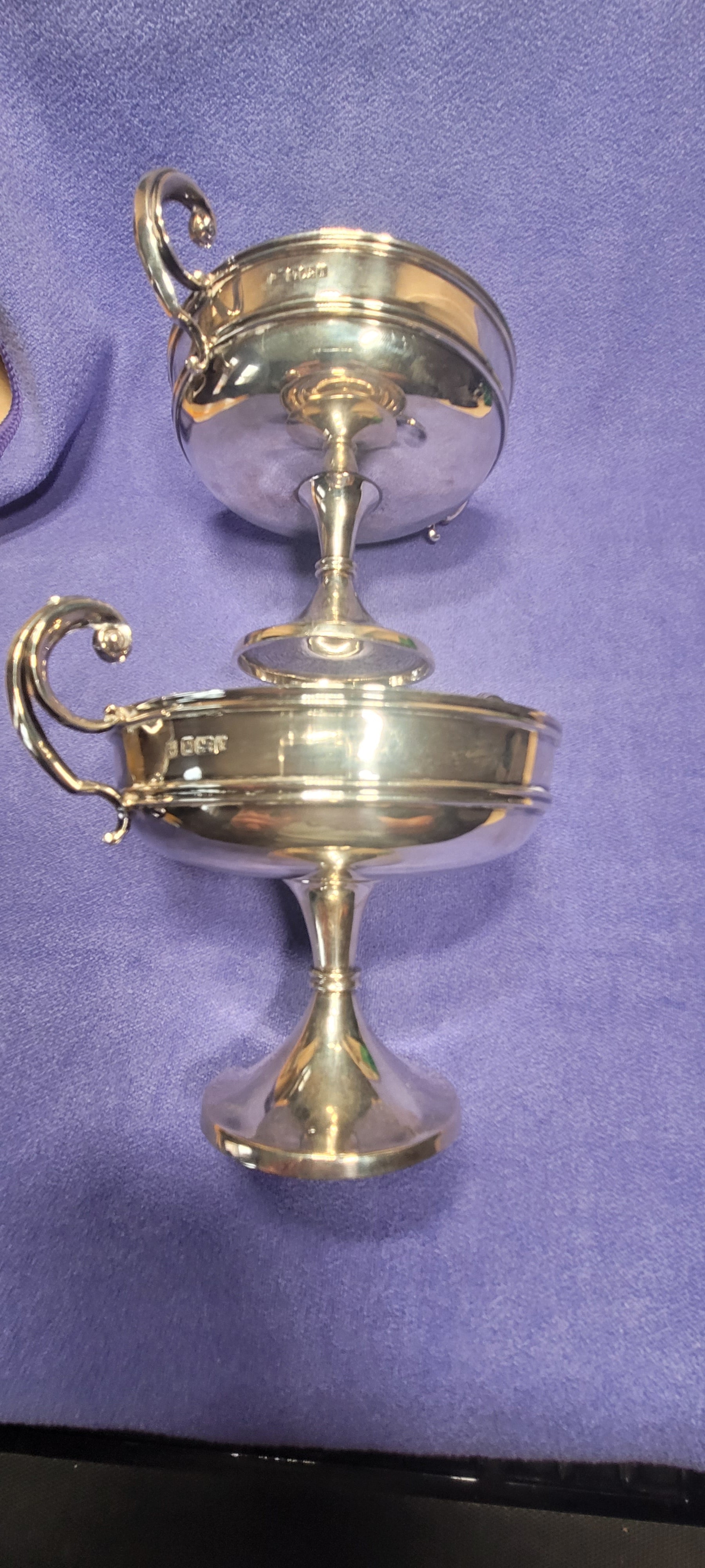 PAIR SOLID SILVER HANDLED PEDESTAL BOWLS FORDHAM & FAULKNER SHEFFIELD 1902 388g