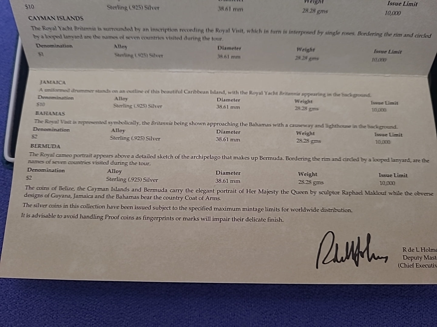 1994 Caribbean Royal Visit Silver Proof Collection –6 Sterling Silver Coins, COA