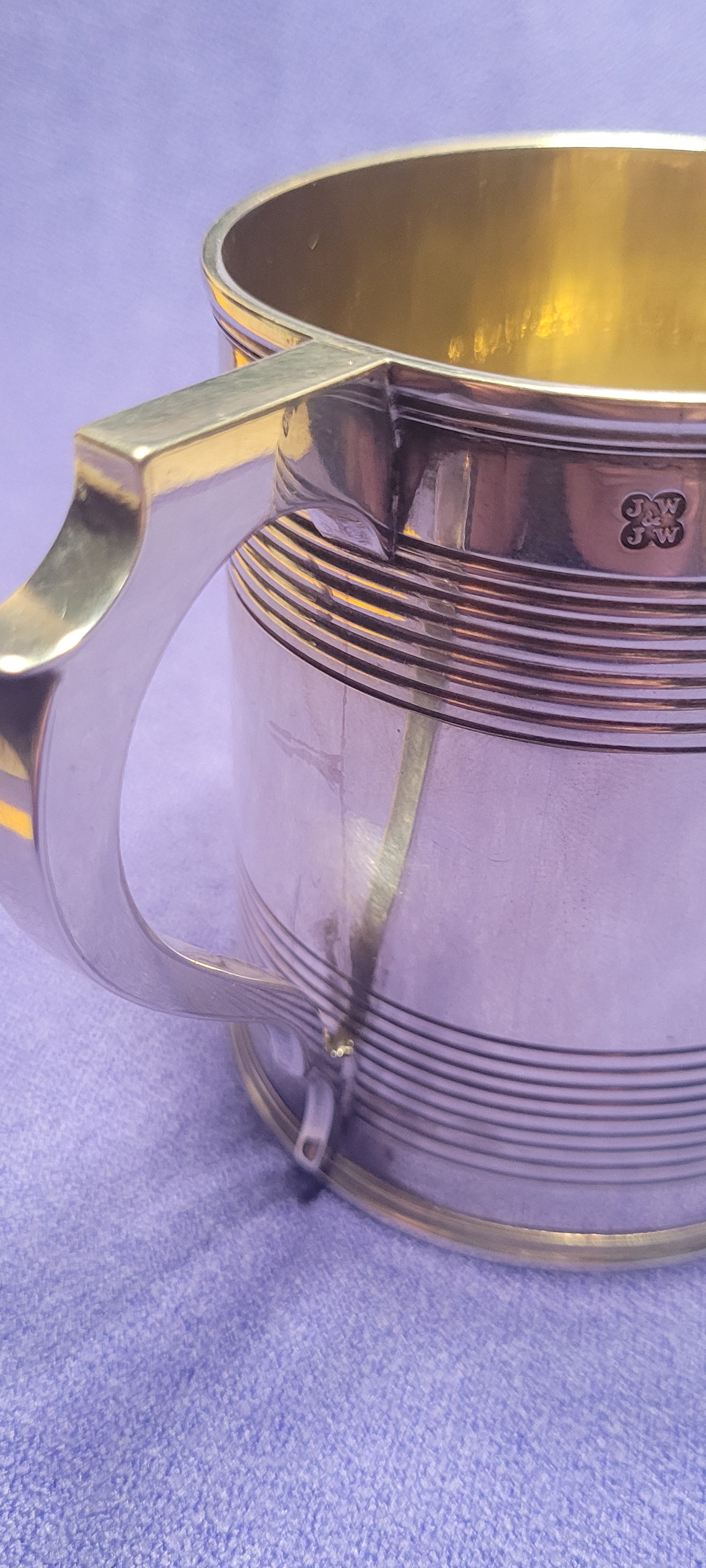 1856 Exeter Sterling Silver Christening Mug Lined Pattern Josiah Williams