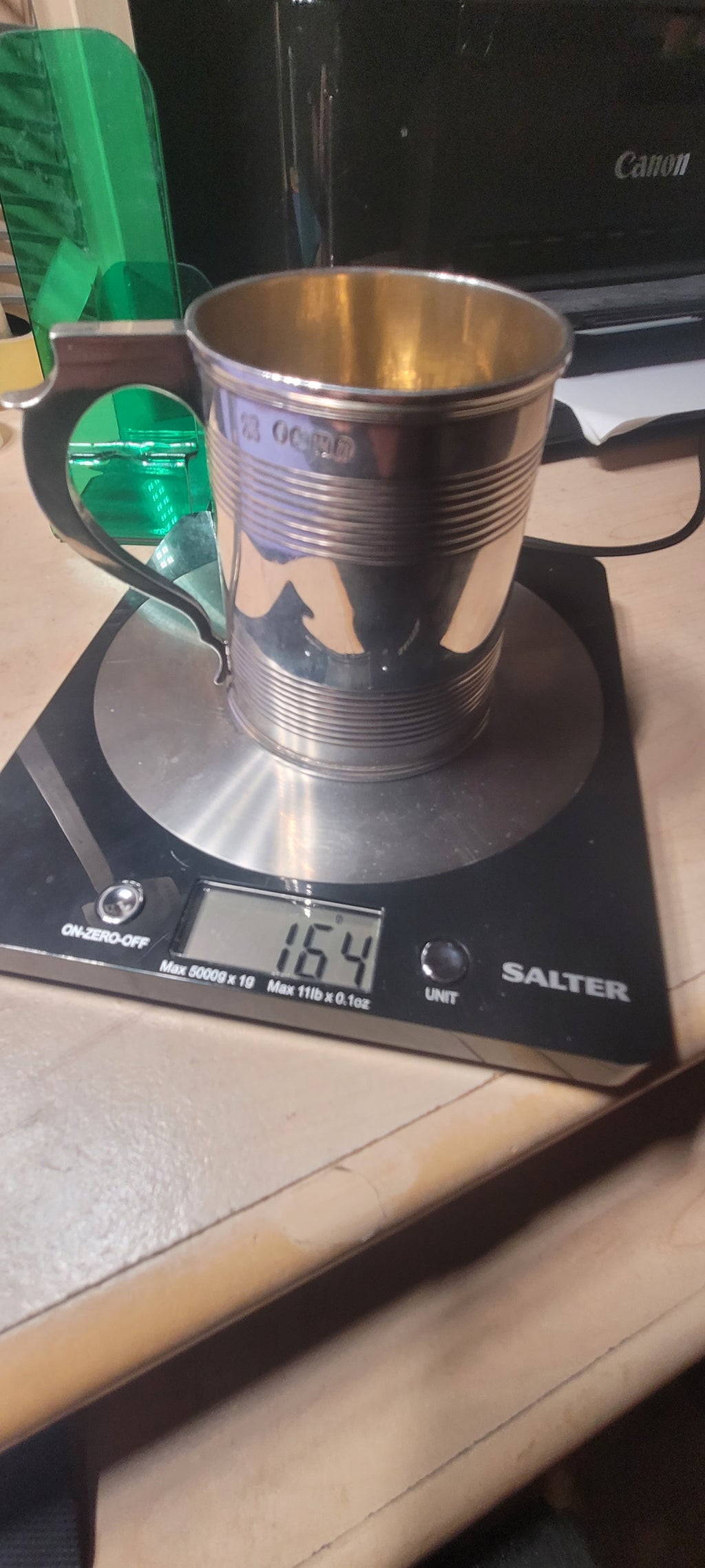 1856 Exeter Sterling Silver Christening Mug Lined Pattern Josiah Williams