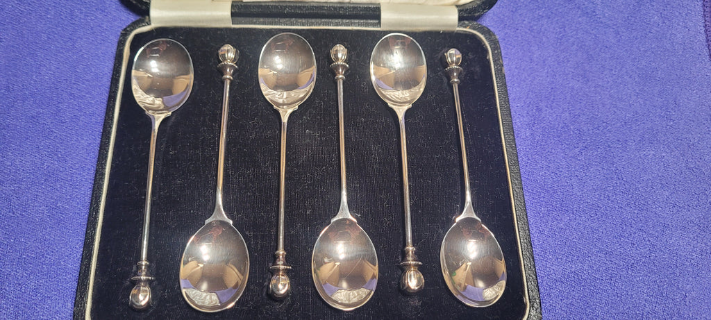 Antique Solid Silver Teaspoons Set of 6 Cased Birmingham 1925 D&B 80g