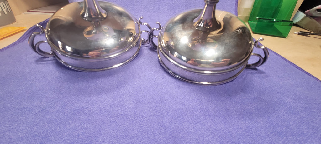PAIR SOLID SILVER HANDLED PEDESTAL BOWLS FORDHAM & FAULKNER SHEFFIELD 1902 388g