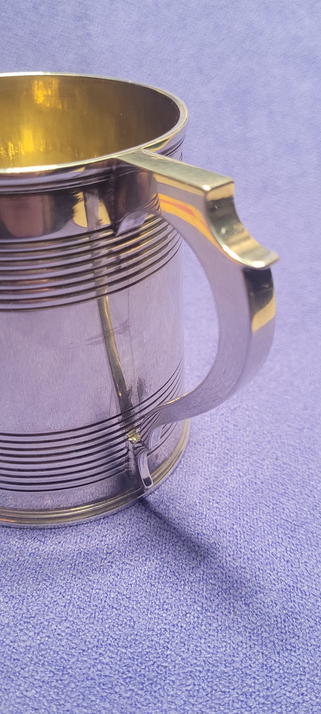 1856 Exeter Sterling Silver Christening Mug Lined Pattern Josiah Williams