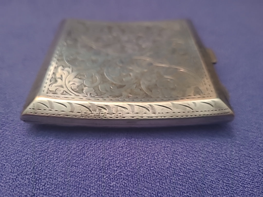 Antique Sterling Silver Engraved Cigarette Case Birmingham 1926 J L 110g