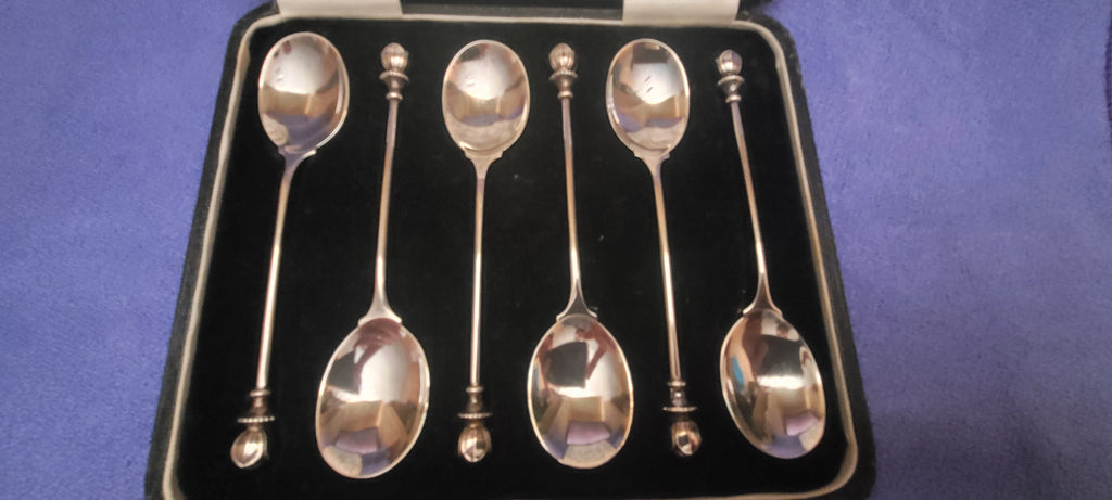 Antique Solid Silver Teaspoons Set of 6 Cased Birmingham 1925 D&B 80g