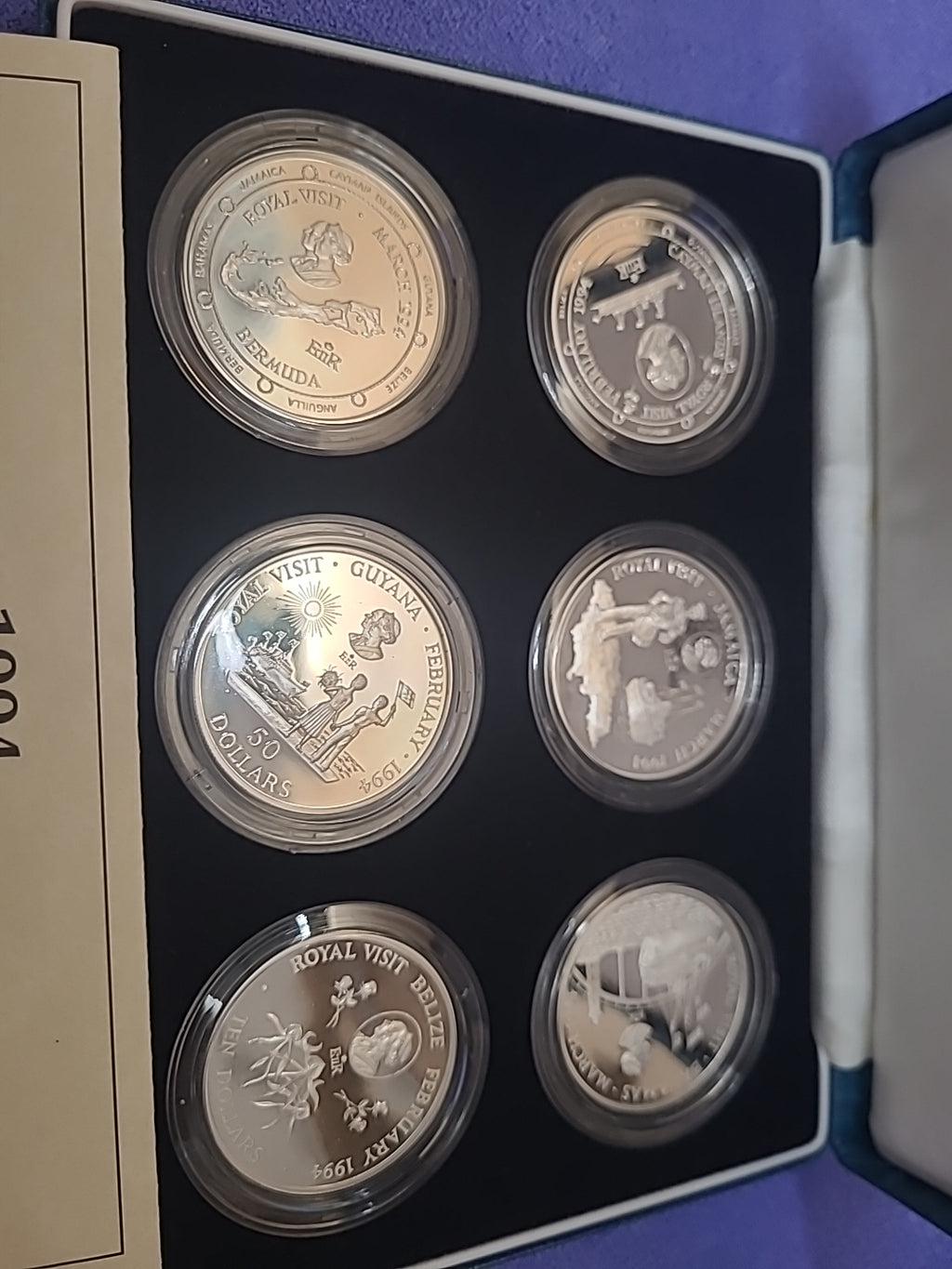 1994 Caribbean Royal Visit Silver Proof Collection –6 Sterling Silver Coins, COA