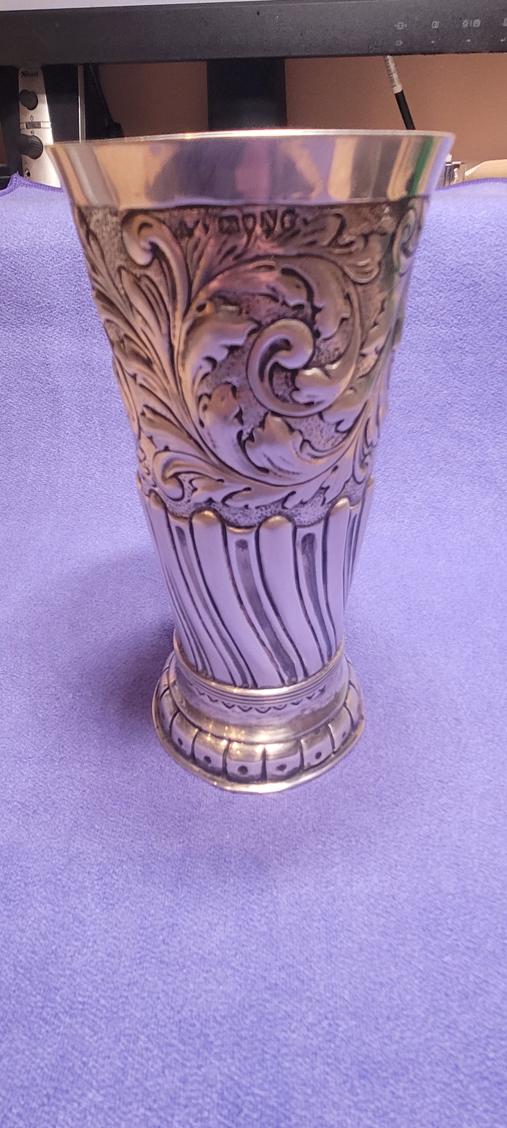 Victorian Sterling Silver Repousse Vase, 1888,Francis Boone Thomas, 193g ,London