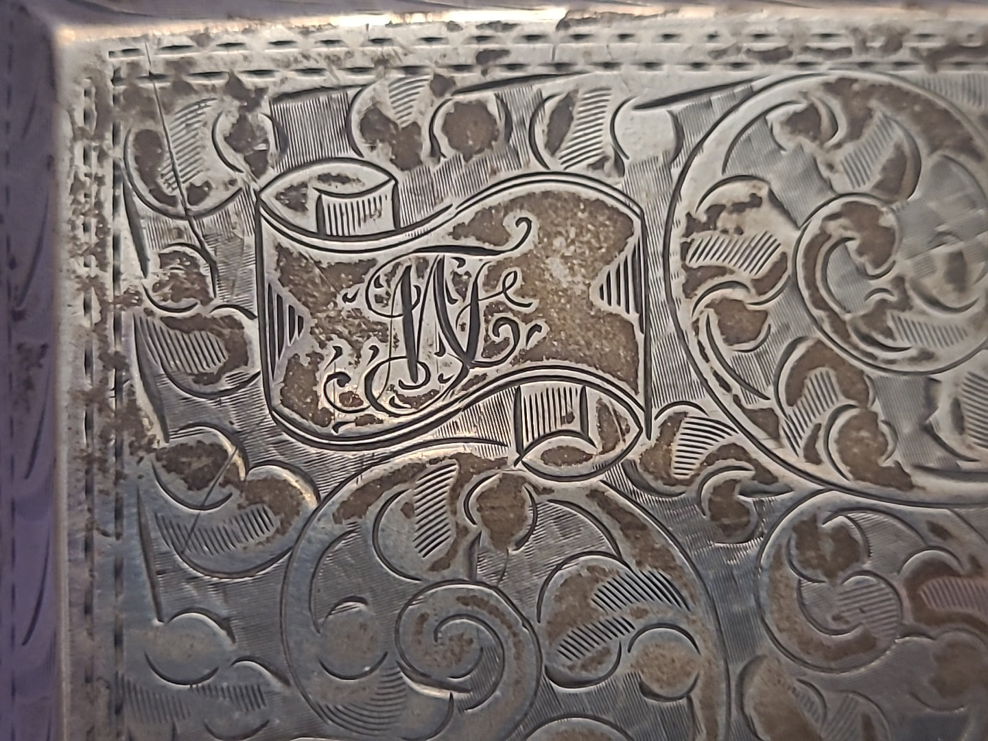 Antique Sterling Silver Engraved Cigarette Case Birmingham 1926 J L 110g