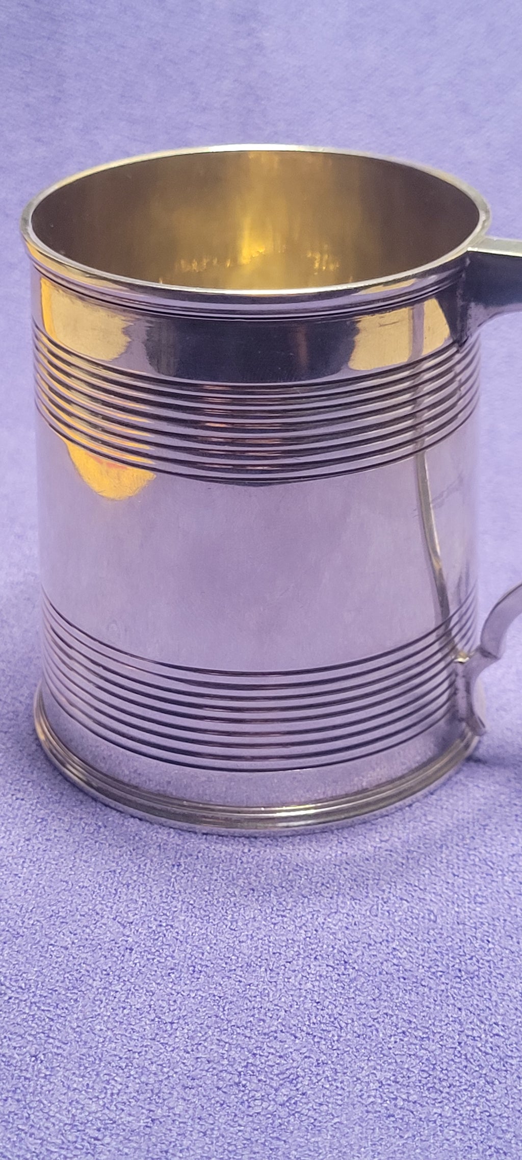 1856 Exeter Sterling Silver Christening Mug Lined Pattern Josiah Williams