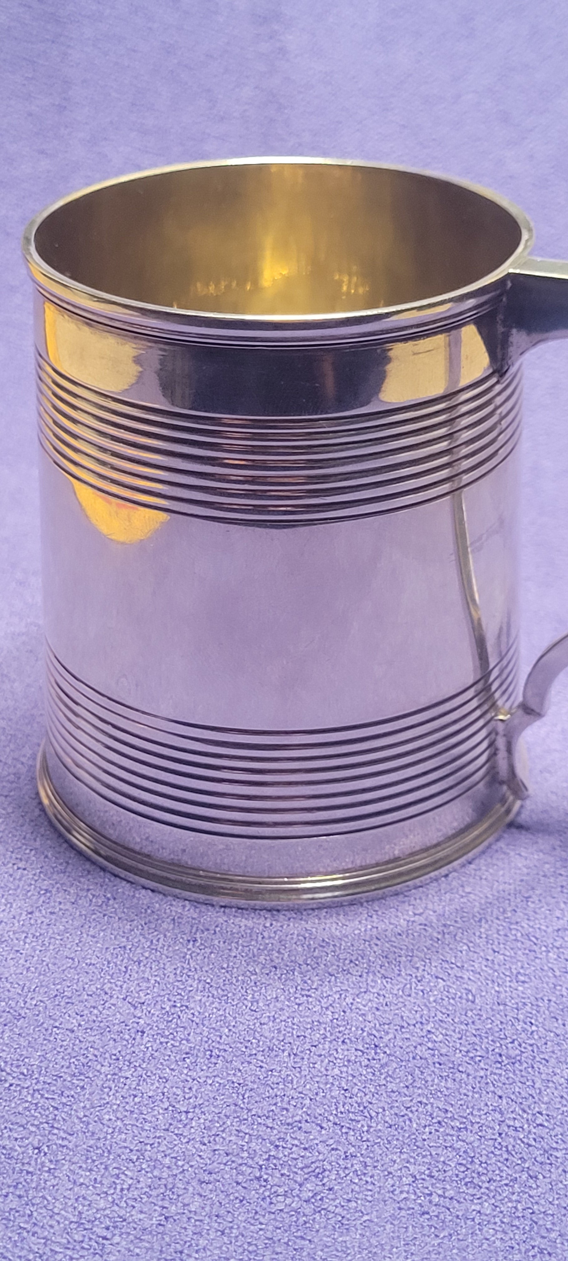 1856 Exeter Sterling Silver Christening Mug Lined Pattern Josiah Williams