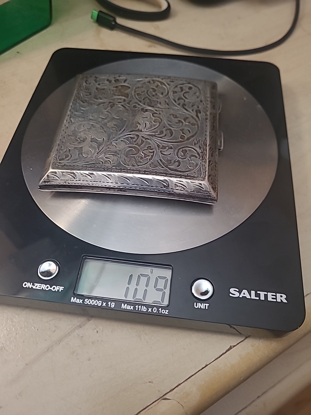 Antique Sterling Silver Engraved Cigarette Case Birmingham 1926 J L 110g