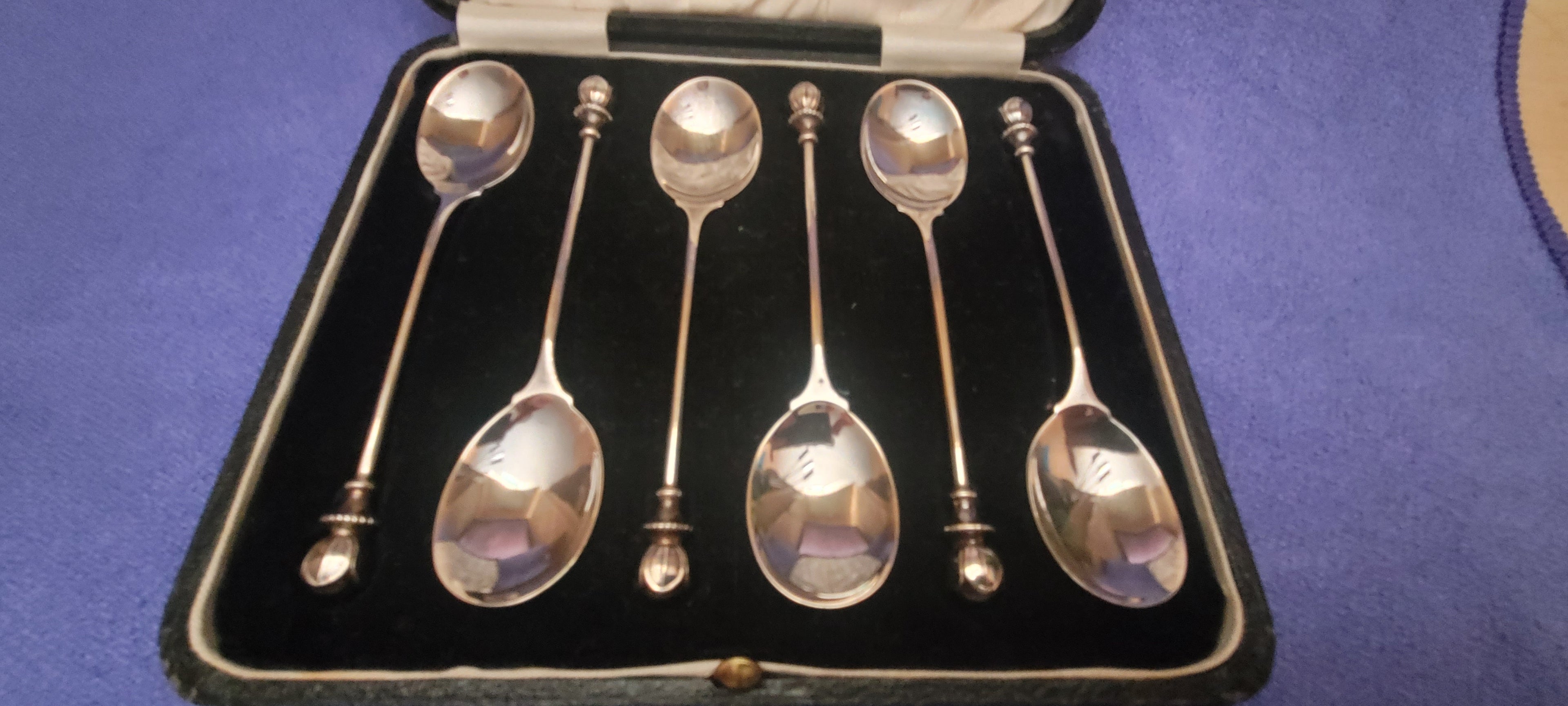 Antique Solid Silver Teaspoons Set of 6 Cased Birmingham 1925 D&B 80g
