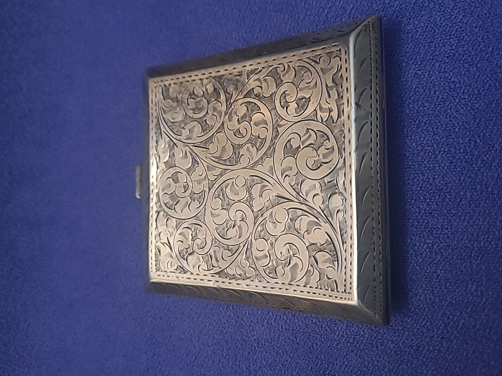 Antique Sterling Silver Engraved Cigarette Case Birmingham 1926 J L 110g