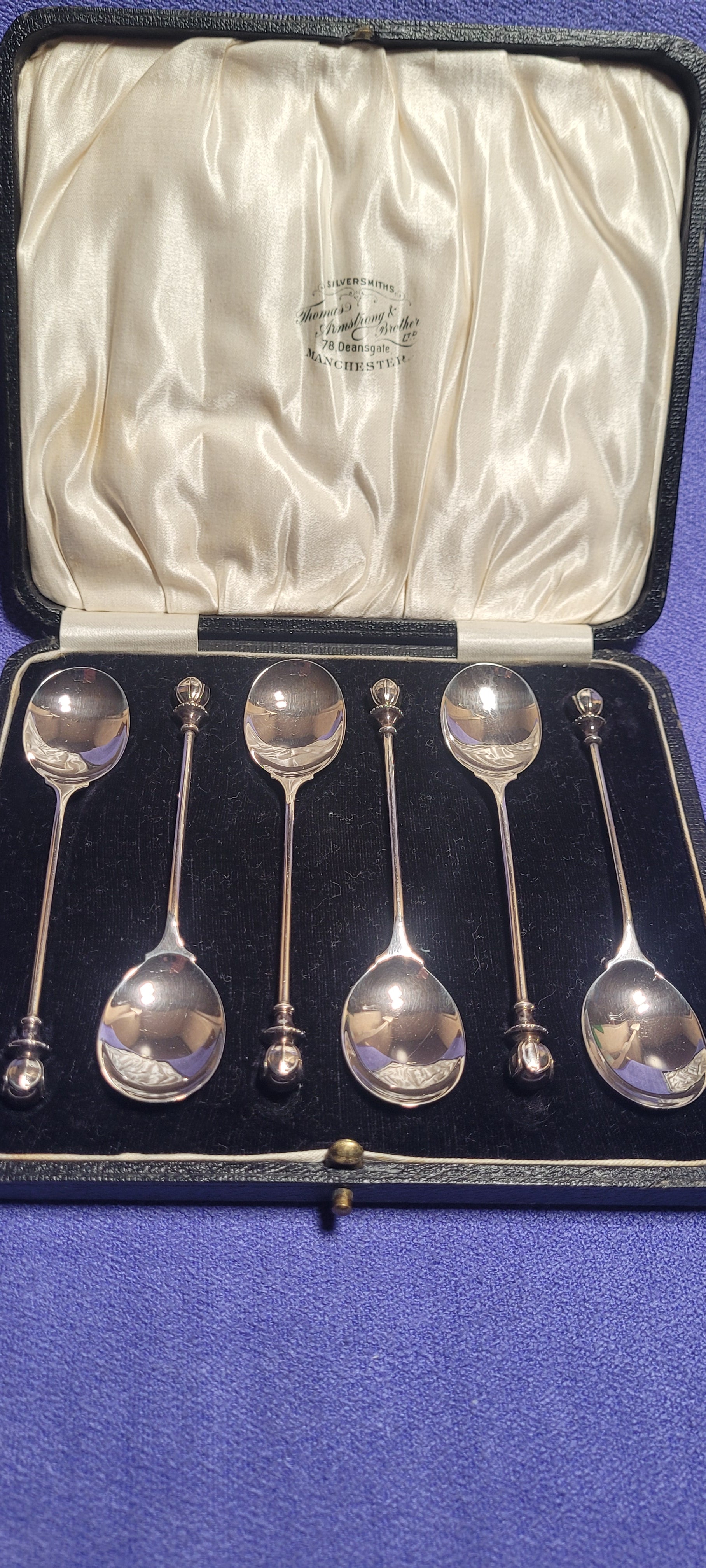 Antique Solid Silver Teaspoons Set of 6 Cased Birmingham 1925 D&B 80g
