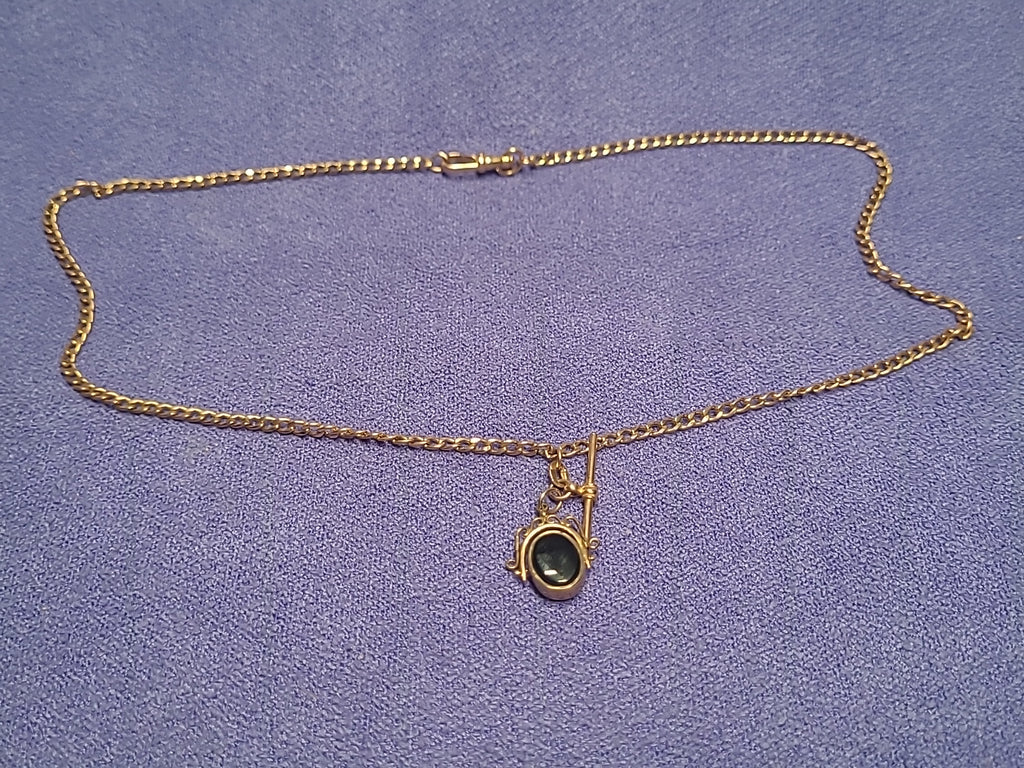 9ct Gold Onyx & Bloodstone Fob Pendant With Chain Hallmarked 7.5g