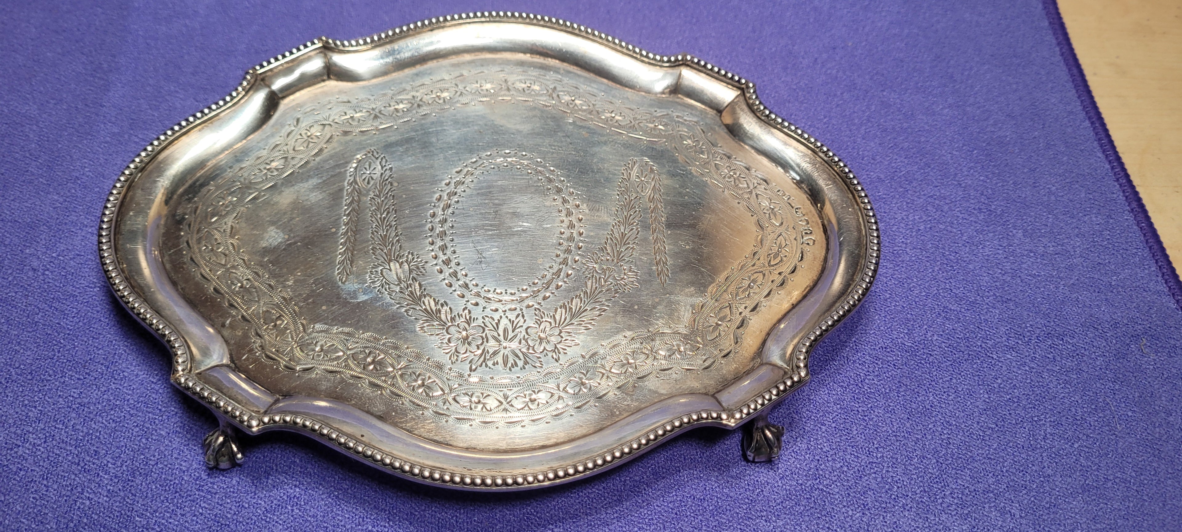 Antique Sterling Silver Footed Tray 212g London 1874 Robert Harper
